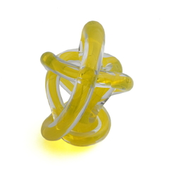 Czech yellow bicolor glass knot paperweight sculpture ornament 