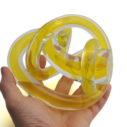 Czech yellow bicolor glass knot paperweight sculpture ornament 