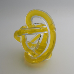 Czech yellow bicolor glass knot paperweight sculpture ornament 