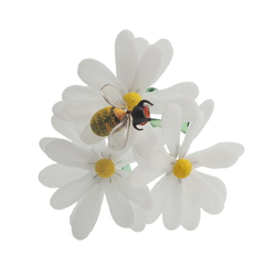 Czech lampwork glass bead white daisy flowers bee stem ornament