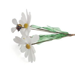 Czech lampwork glass bead white daisy flowers bee stem ornament