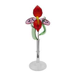 Czech lampwork glass bead mini red orchid flower stem vase decoration ornament