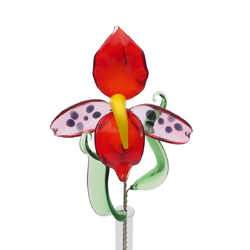Czech lampwork glass bead mini red orchid flower stem vase decoration ornament