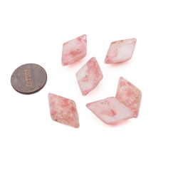 Lot (6) Czech vintage pink marble aventurine rhomboid glass cabochons 24x14mm