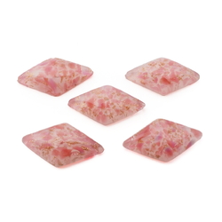 Lot (5) Czech vintage pink marble aventurine rhomboid glass cabochons 24x14mm
