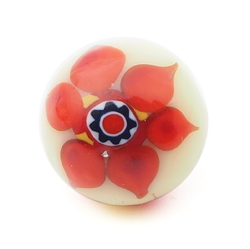 Vintage Czech red millefiori flower lampwork uranium glass bead 14mm