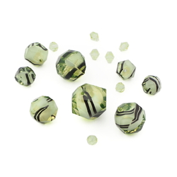 Lot (15) vintage Czech bicone Uranium bicolor faceted glass beads
