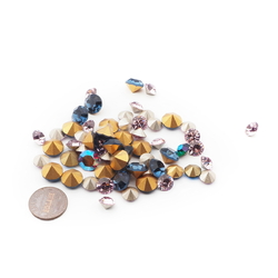 Lot (60) Czech vintage foiled blue purple vitrail glass rhinestones