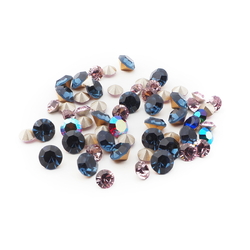 Lot (60) Czech vintage foiled blue purple vitrail glass rhinestones