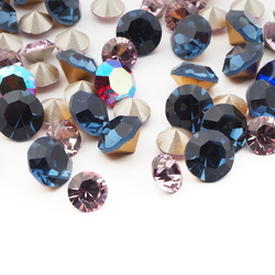 Lot (60) Czech vintage foiled blue purple vitrail glass rhinestones