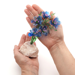 Czech hand made Lampwork Turquoise glass Daisy plant flowers on stone Art ornament