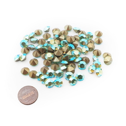 Lot (85) Czech vintage round faceted foiled AB glass rhinestones 9mm