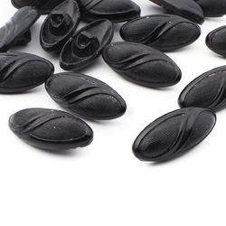 Lot (16) Czech vintage large oval black glass buttons 27mm