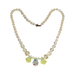 Vintage Czech necklace green uranium bicolor glass beads