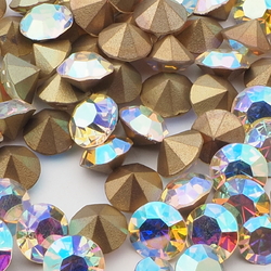 Lot (95) Czech vintage round faceted foiled AB glass rhinestones