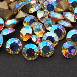 Lot (95) Czech vintage round faceted foiled AB glass rhinestones