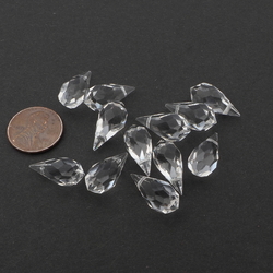 Lot (12) vintage Czech crystal clear teardrop faceted pendant glass beads 19/20mm