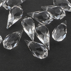 Lot (12) vintage Czech crystal clear teardrop faceted pendant glass beads 19/20mm