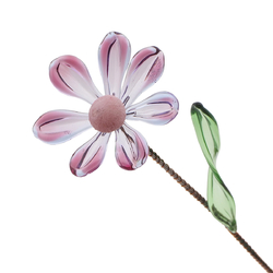 XLarge lampwork 11" Art Glass blue amethyst bicolor Daisy stem ornament
