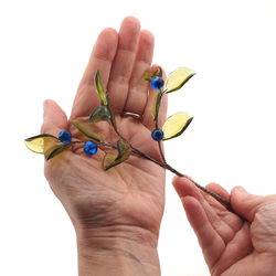 Czech lampwork glass bead blueberry flower stem ornament