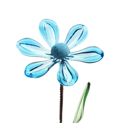 X Large lampwork 11" Art Glass blue Daisy stem ornament