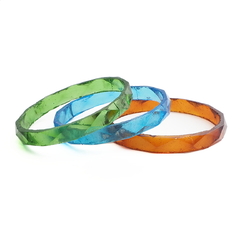 Lot (3) antique Czech green amber blue faceted glass bangles hoops 2.5"
