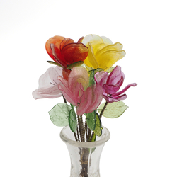 Glass flower stem 5.5" bouquet bunch red pink yellow lustre lampwork glass beads