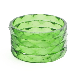 Lot (4) antique Czech green faceted glass bangles hoops 2.5"