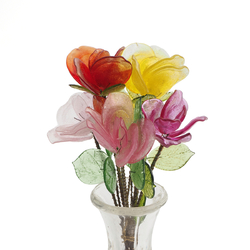 Glass flower stem 5.5" bouquet bunch red pink yellow lustre lampwork glass beads