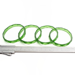 Lot (4) antique Czech green faceted glass bangles hoops 2.5"