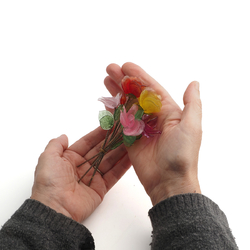 Glass flower stem 5.5" bouquet bunch red pink yellow lustre lampwork glass beads - kopie