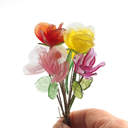 Glass flower stem 5.5" bouquet bunch red pink yellow lustre lampwork glass beads - kopie