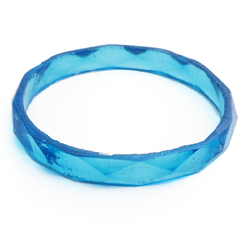 Antique Czech blue faceted glass bangle hoop 2.6"