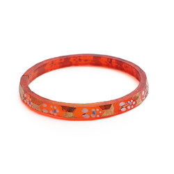 Antique Czech gold gilt enamel red faceted glass bangle 2.25"