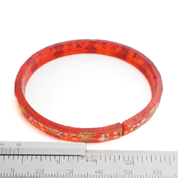 Antique Czech gold gilt enamel red faceted glass bangle 2.25"