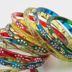 Lot (17) antique Czech small gold gilt filigree bicolor glass bangles hoops rings