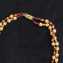 Rare Vintage  Czech necklace hand blown ribbed real 24 k gold lined glass beads