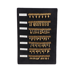 Vintage Czech 24 K gold hollow dangle drop beads ribbon lace trims lamp fringe dress millinery dolls sample card
