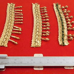 Vintage Czech 24 K gold hollow dangle drop beads ribbon lace trims lamp fringe dress millinery dolls sample card - kopie