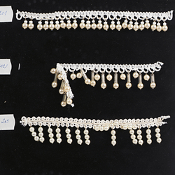Vintage Czech dangle drop beads ribbon lace trims lamp fringe dress millinery dolls sample card