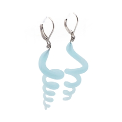 Pair Czech lampwork blue opaline spiral glass bead earrings