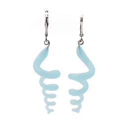 Pair Czech lampwork blue opaline spiral glass bead earrings
