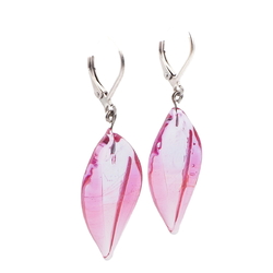 Pair Czech lampwork purple bicolor leaf glass bead earrings