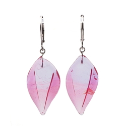 Pair Czech lampwork purple bicolor leaf glass bead earrings