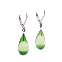 Pair Czech lampwork uranium bicolor teardrop glass bead earrings