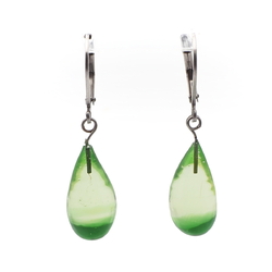 Pair Czech lampwork uranium bicolor teardrop glass bead earrings