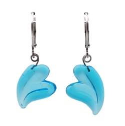 Pair Czech lampwork blue heart glass bead earrings
