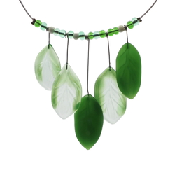 Czech lampwork green leaf glass bead necklace