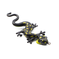 Czech lampwork yellow black bicolor glass newt pendant bead 60mm