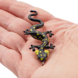 Czech lampwork yellow black bicolor glass newt pendant bead 60mm